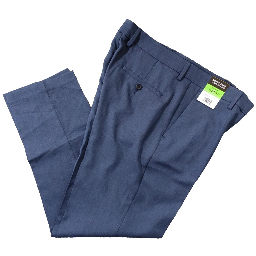 Haggar Performance Dress Pants Men 30x29 Super Flex Waistband Polyester Blue